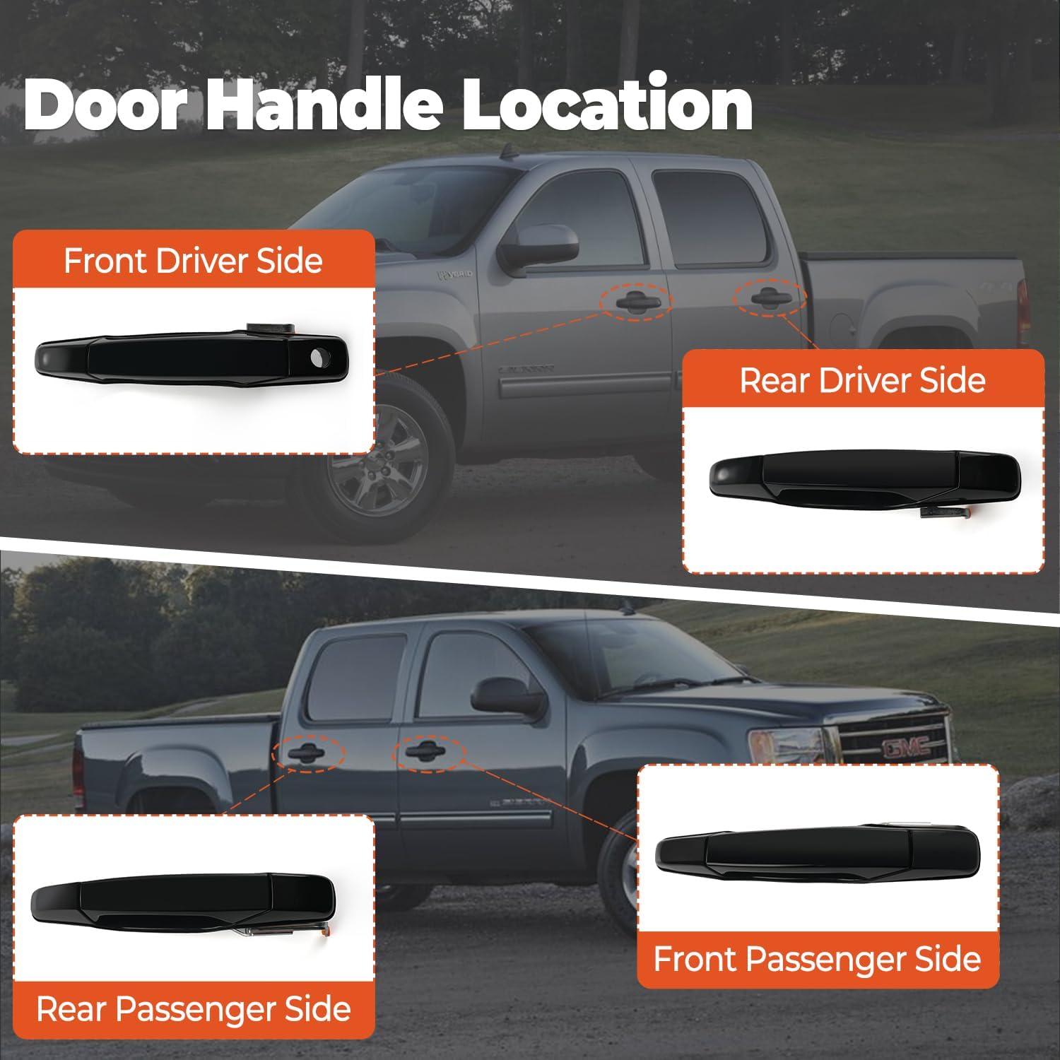 4 PCS Black Exterior Door Handle Front Rear Driver Passenger Compatible with 2007-2014 Chevy Silverado Suburban Avalanche Tahoe, GMC Sierra Yukon, Escalade Replaces 20828258, 22738721, 25960525