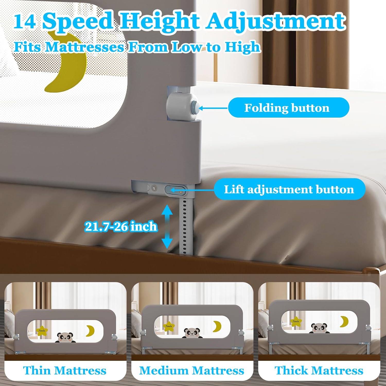 Baby Bed Guard Rail for Toddler - Adjustable Heights, Swing Down Bedrail, Extra Tall Child Safety Side Railing Guards for Kids - Toddler Bed Rail for Queen, King, Twin, and Bunk Size Beds (48 inch)