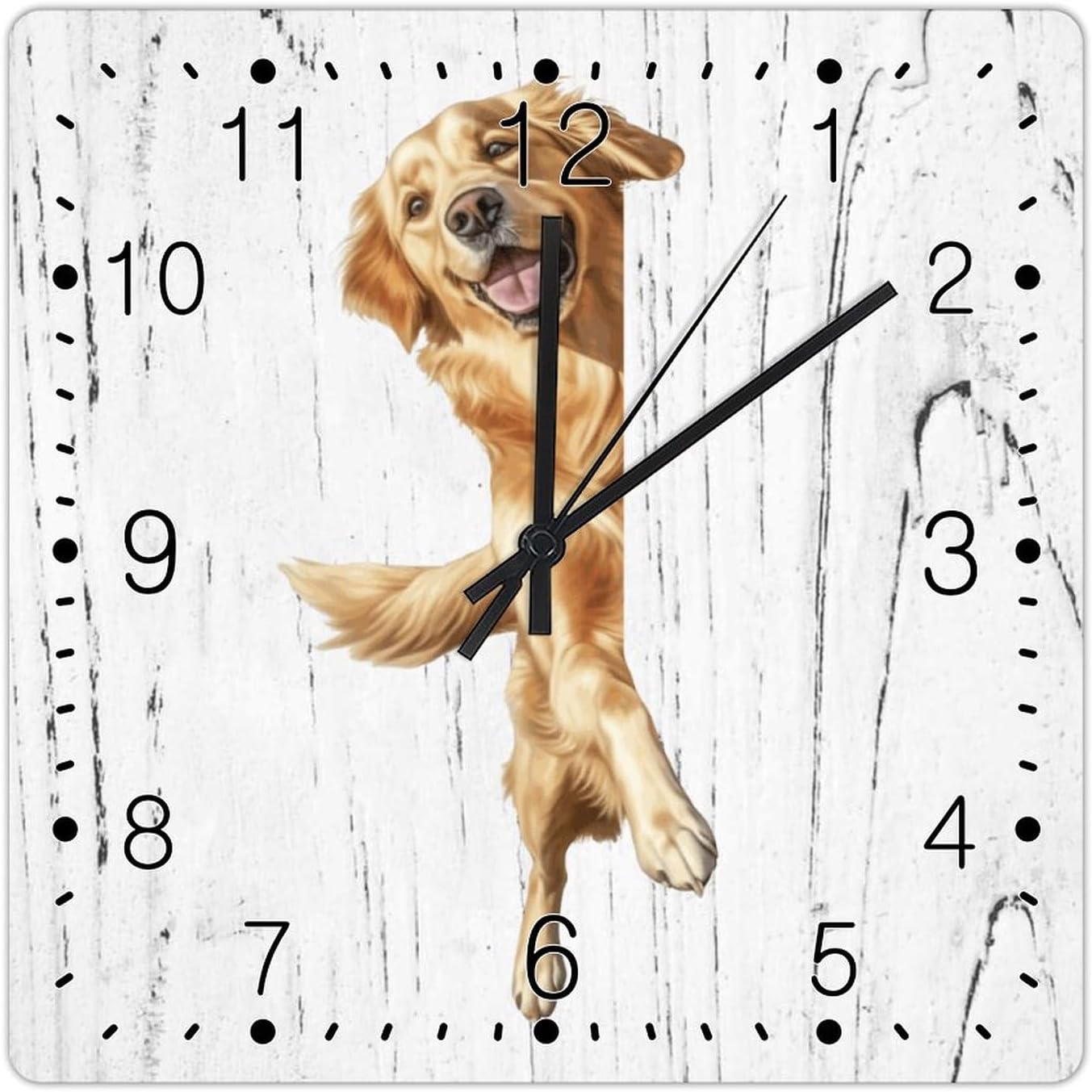 Golden Retriever Dog Peeking ASquare Corner Clocks Golden Retriever Art Clocks Battery Operated Square Wall Clocks Dog Memorial Wood Wall Clock for Kitchen Dinning Room 15x15in