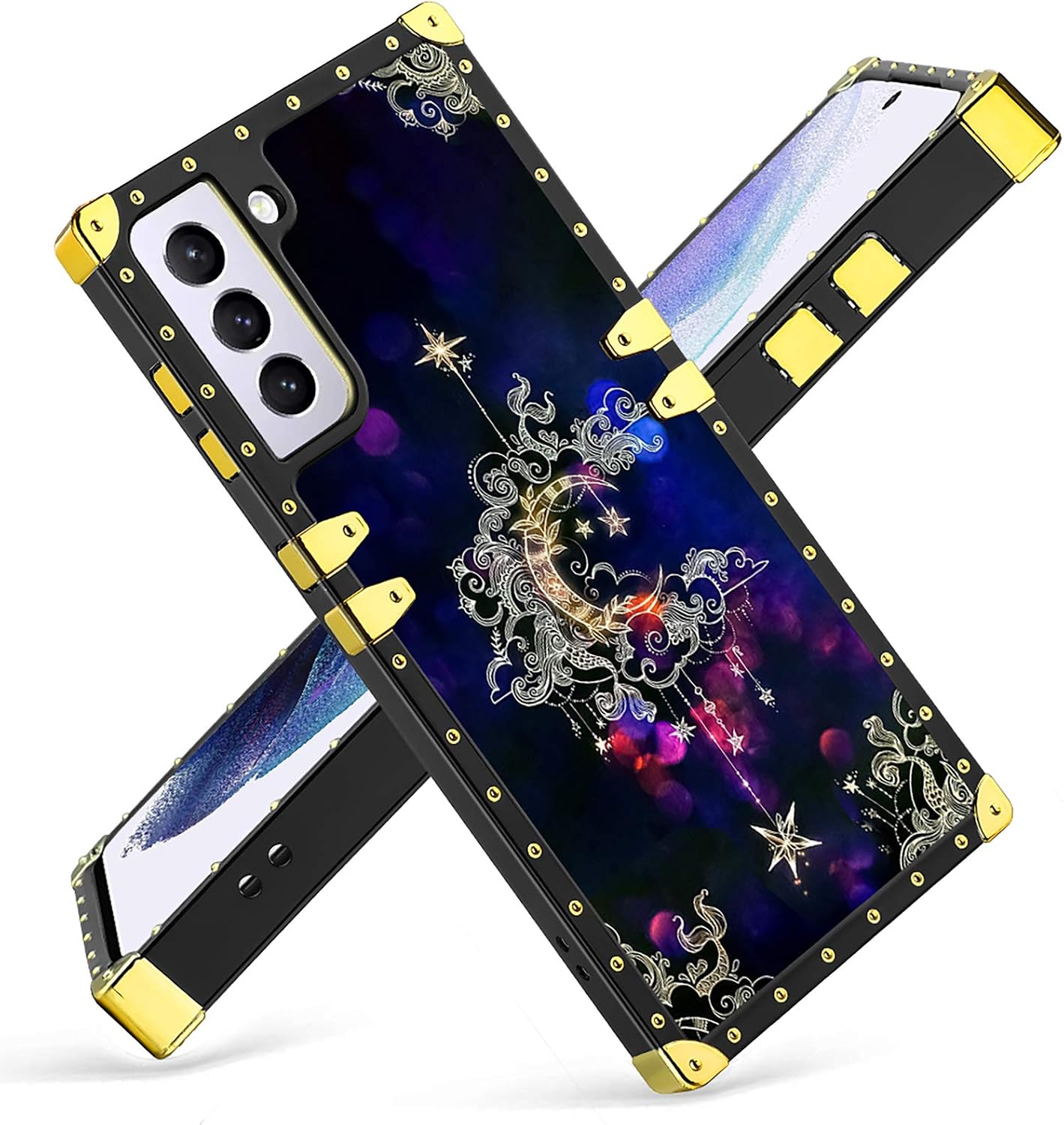 Fiyart Samsung Galaxy S21 5G Case Luxury Square Shockproof Stylish Retro Cover for S21 6.2 INCH 2021 (Moon Star)