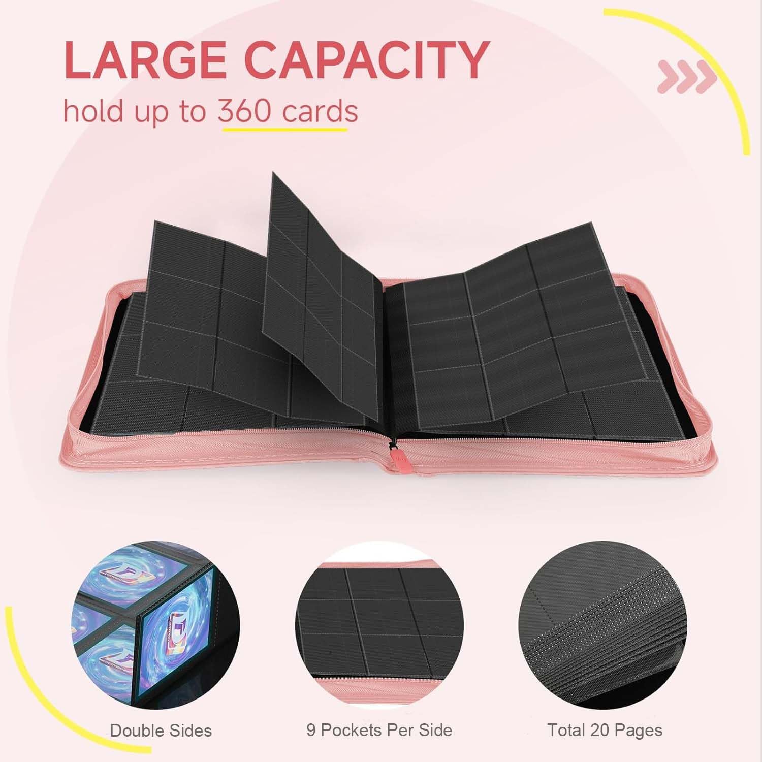 9 Pocket Card Binder,360 Pockets Trading Card Binder,Double Sided Pocket Collection Binder,Card Folder for MTG,TCG,Game Cards,Sport Cards,Pink image 4