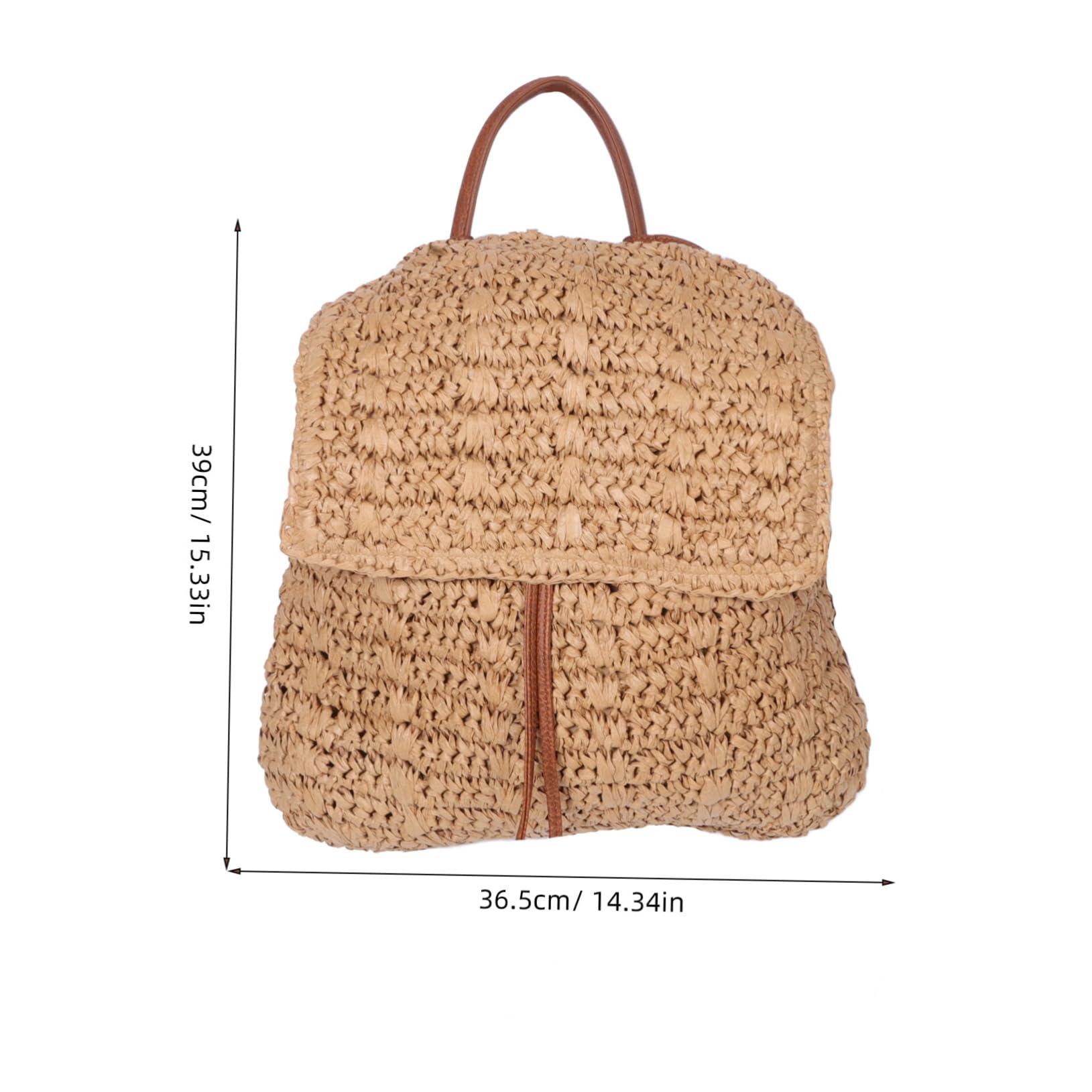 Mochila De Paja Tejida Para Mujer Estilo Bohemio Con Cordón Ajustable Bolso De Verano Para Playa y Ocio Color Marrón Claro Tamaño Mediano