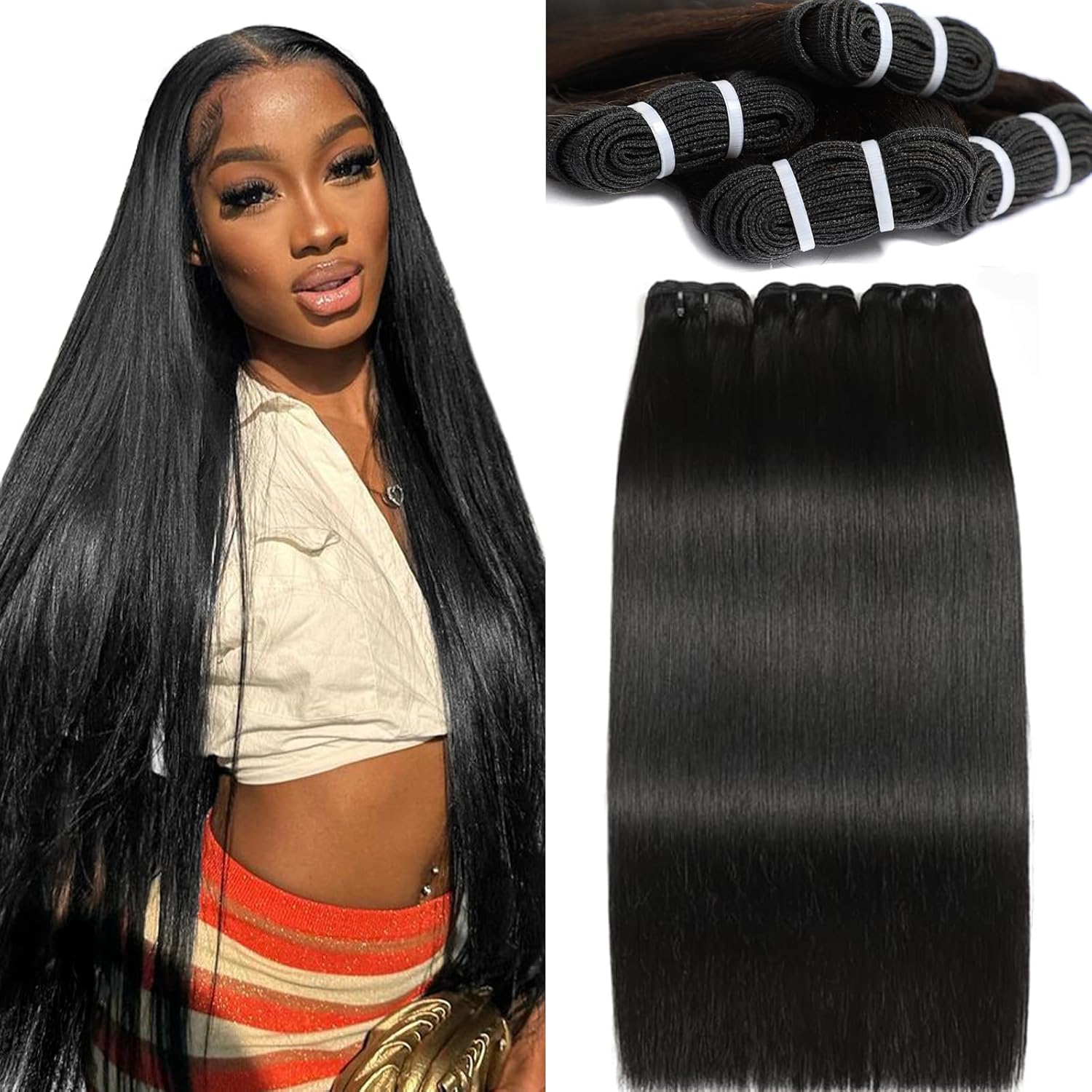 VIPbeauty Raw Straight Bundles Human Hair 100% Unprocessed 14A Raw Virgin Hair Straight 3 Bundles Human Hair Double Weft Natural Color 16 18 20 Inch