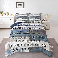 Vista 36 de Lake Life - Juego de edredón de tamaño King, juego de ropa de cama con remo de lago rústico, decoración de casa de lago, regalos para niños, vallas