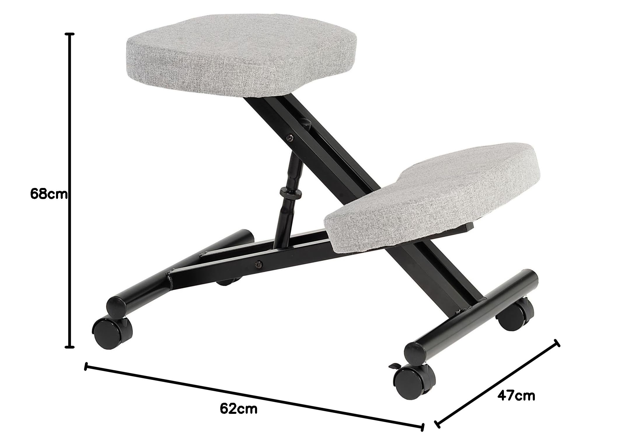 IDIMEX Tabouret Ergonomique Robert siège Ajustable Repose Genoux Chaise Professionnelle sur roulettes sans Dossier Posture Droite Relaxation Massage, Structure en métal Noir et Assise rembourrée Gris