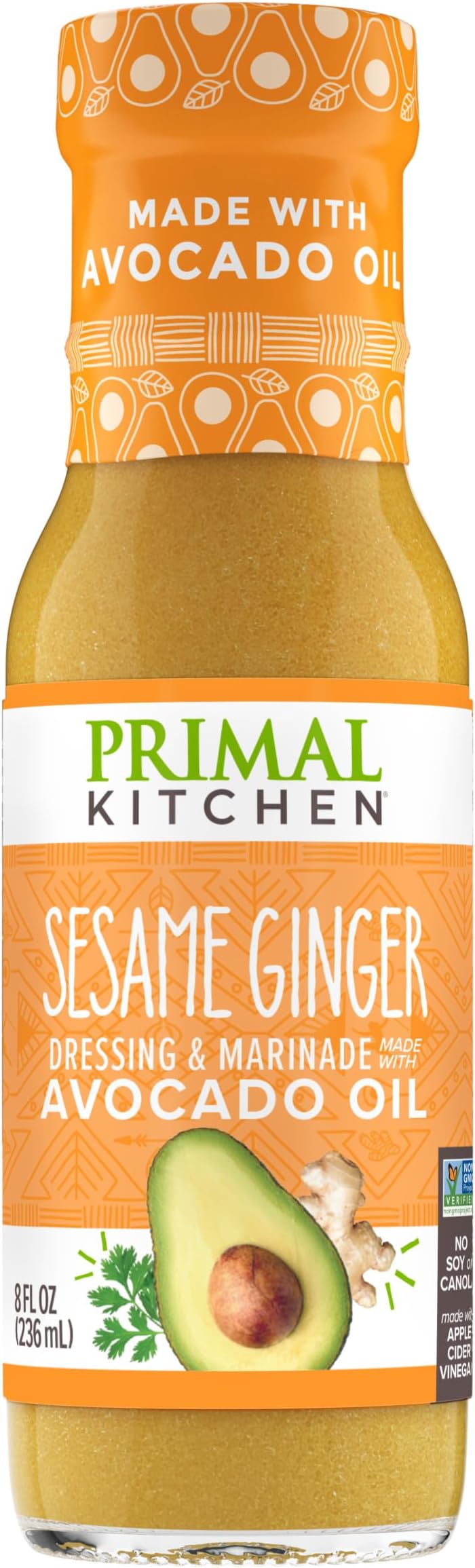 Primal Kitchen Sesame Ginger Vinaigrette & Marinade Salad Dressing made with Avocado Oil, Paleo Friendly & Keto Certified, 8 Fluid Ounces