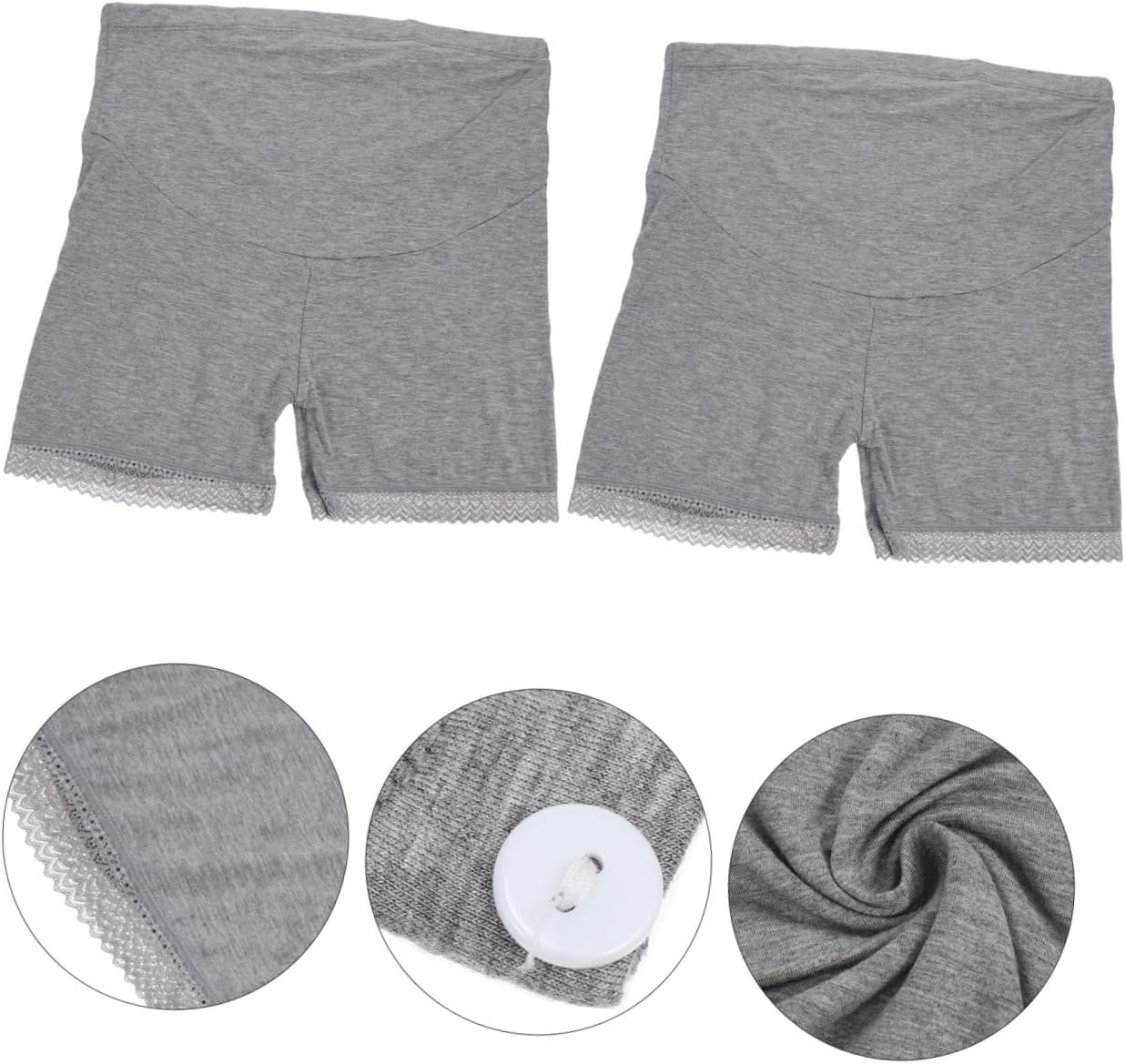 Abaodam 2Pcs High-Waist Maternity Panties with Lace Trim Cotton Underwear Abdomen Support Pregnant Safety Pants for Women L Gray