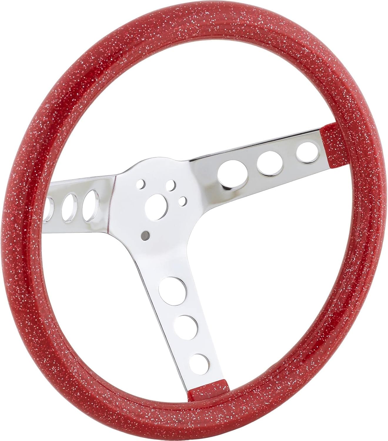 Speedway Motors 11-1/2 Inch Blue Metalflake Steering Wheel 3.5 Inch Dish Three Spoke Chrome Design Universal 3 Bolt Mount Fits Aftermarket Steering Columns