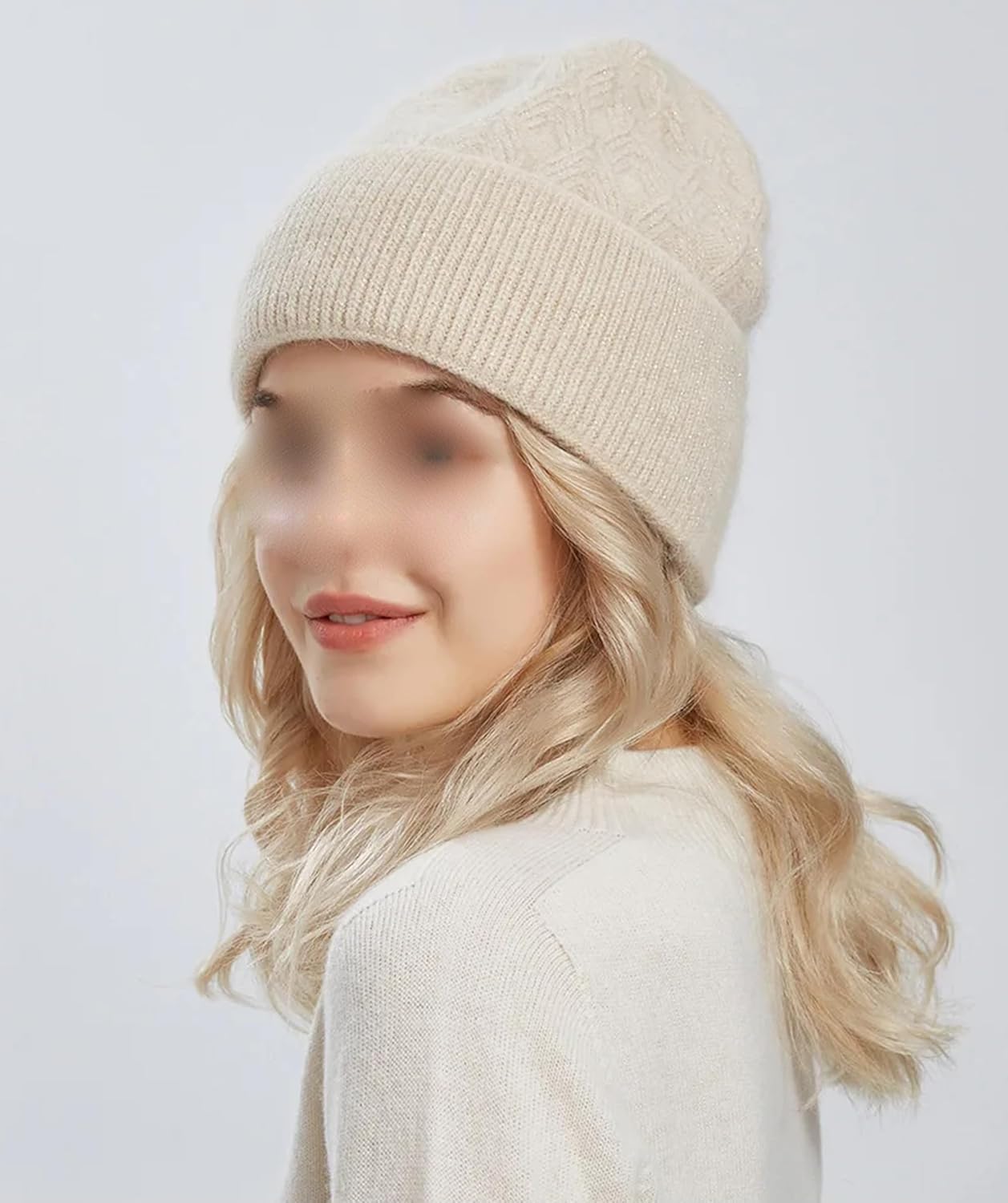 Thick Warm Cable Knit Cuffed Beanie Hat for Women Casual Double Layered Ski Skull Cap Solid Color Slouchy Cold Weather Hat