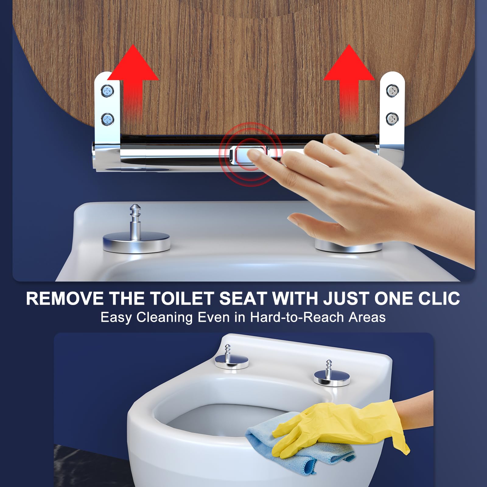 Abattant WC avec frein de chute,Cuvette WC très résistant à fermeture douce,Abattant WC Forme O,Lunette de Toilette Universelle (Effect Bois)