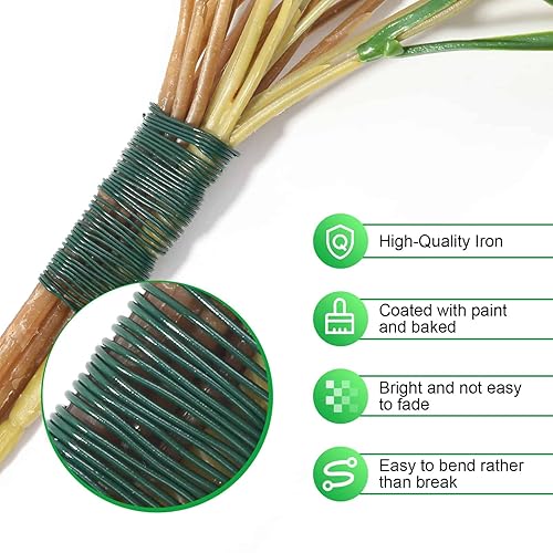 Miniatura 3 de PAXCOO Paquete de 3 alambres florales verdes de 110 yardas, calibre 22 con cortador de alambre, alambre flexible para manualidades para hacer