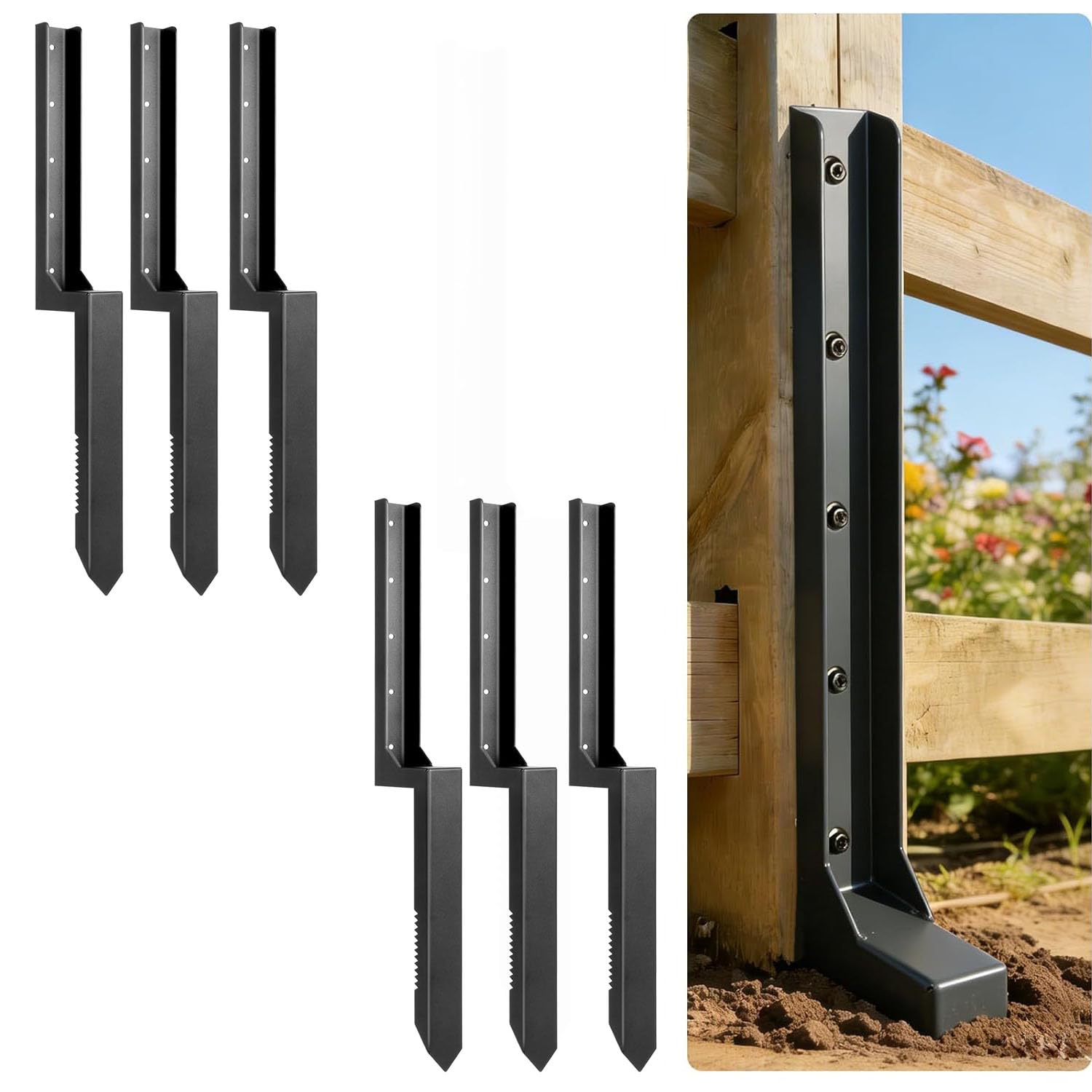 LQSYBHD Fence Post Repair Stake with Serrated Edge Heavy Duty Steel Metal Fence Post Repair 31.5 In Quick Repair for Leaning and Broken Wooden Posts Ground Spike(Size:6pcs)