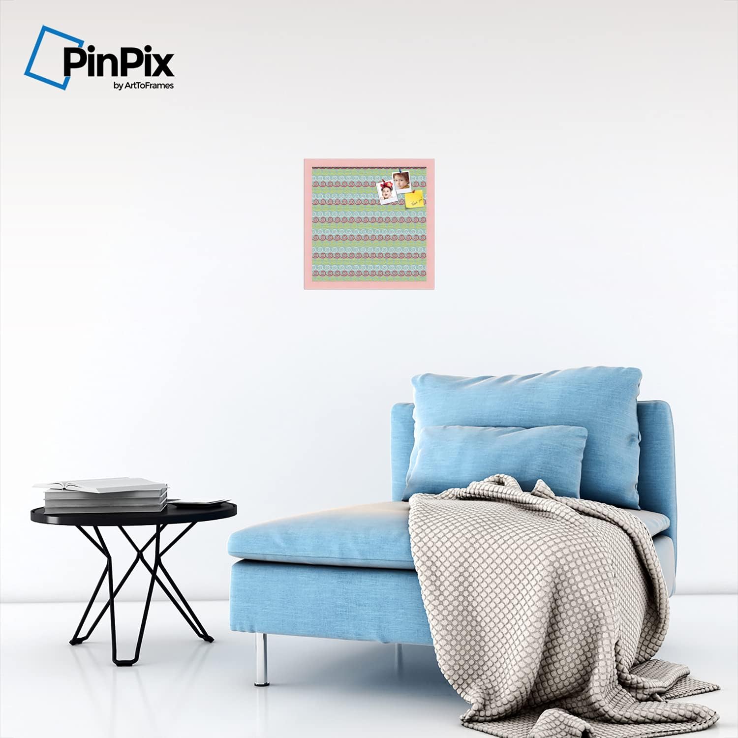 PinPix Decorative pin Cork Bulletin Board Made from Canvas, Vivid Pattern Printed at 16x16 Inches and Framed in Baby Pink Stain on Beech (PinPix-358)