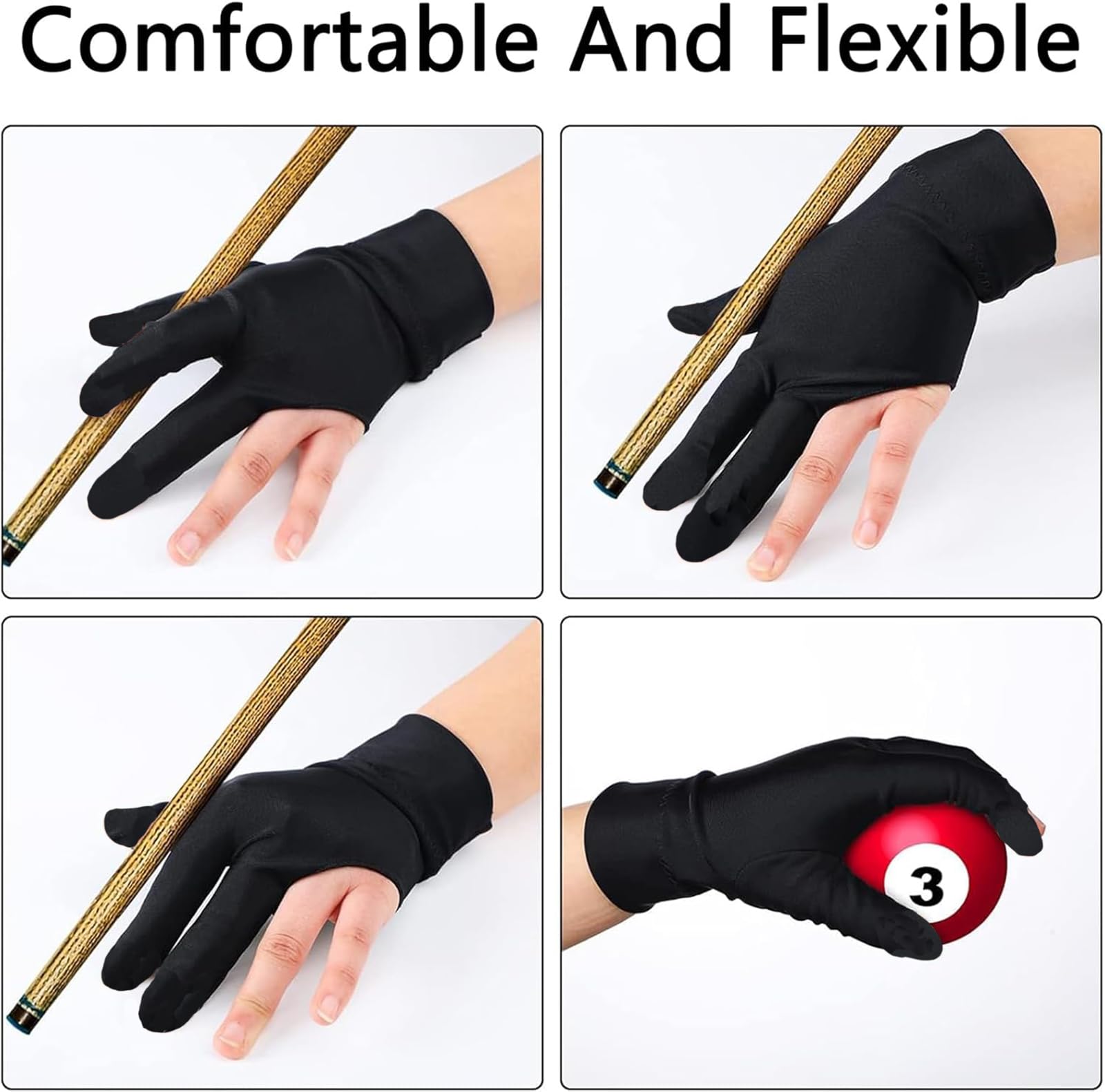 Guanti Da Biliardo Ryaupy - 4 Pezzi Con Design 3 Dita | Mano Sinistra O Destra | Materiale Traspirante | Per Snooker - Foto 8