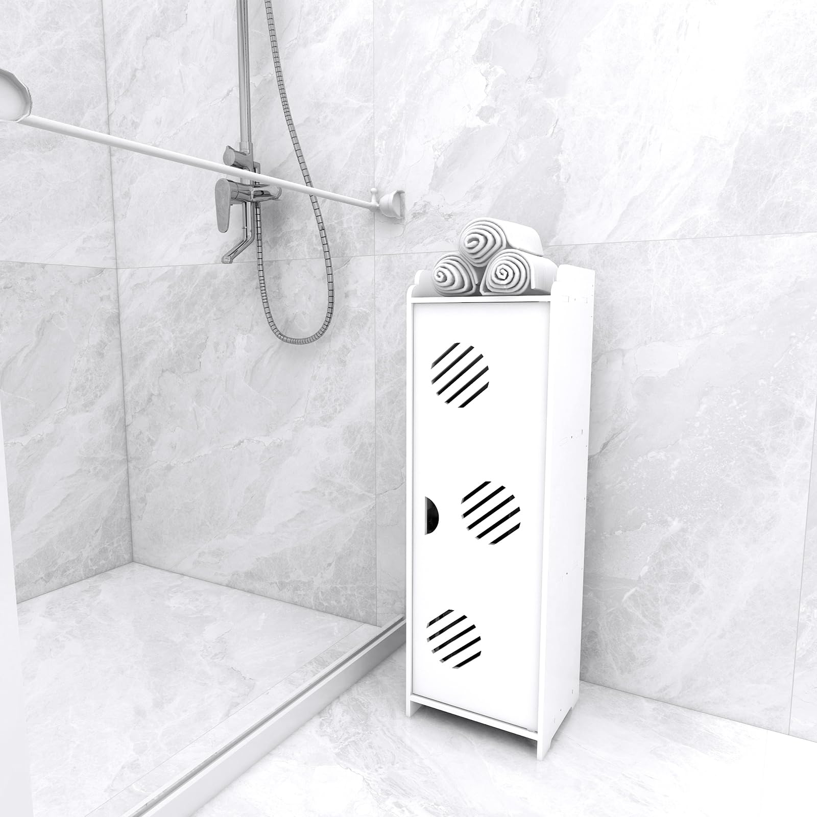 LANTUS Petit Meuble de Rangement pour Toilettes, Meuble de Salle de Bain Support Papier Toilette avec Placard et étagères réglables-24 * 20 * 75cm -Blanc