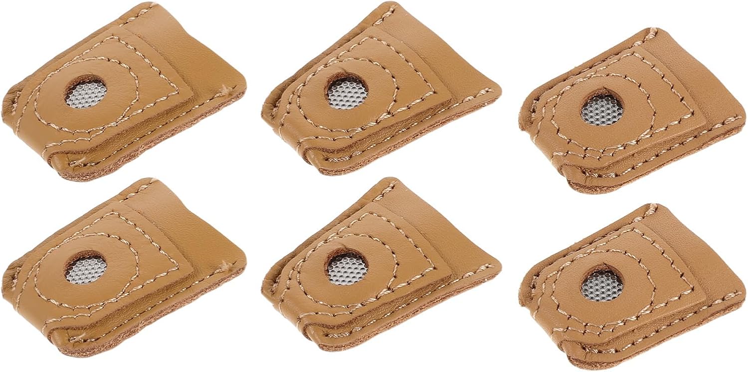 JEWEDECO 6pcs Sewing Thimbles Finger Guards with Pu Leather Thumb Finger Protectors for Hand Sewing Knitting Craftwork