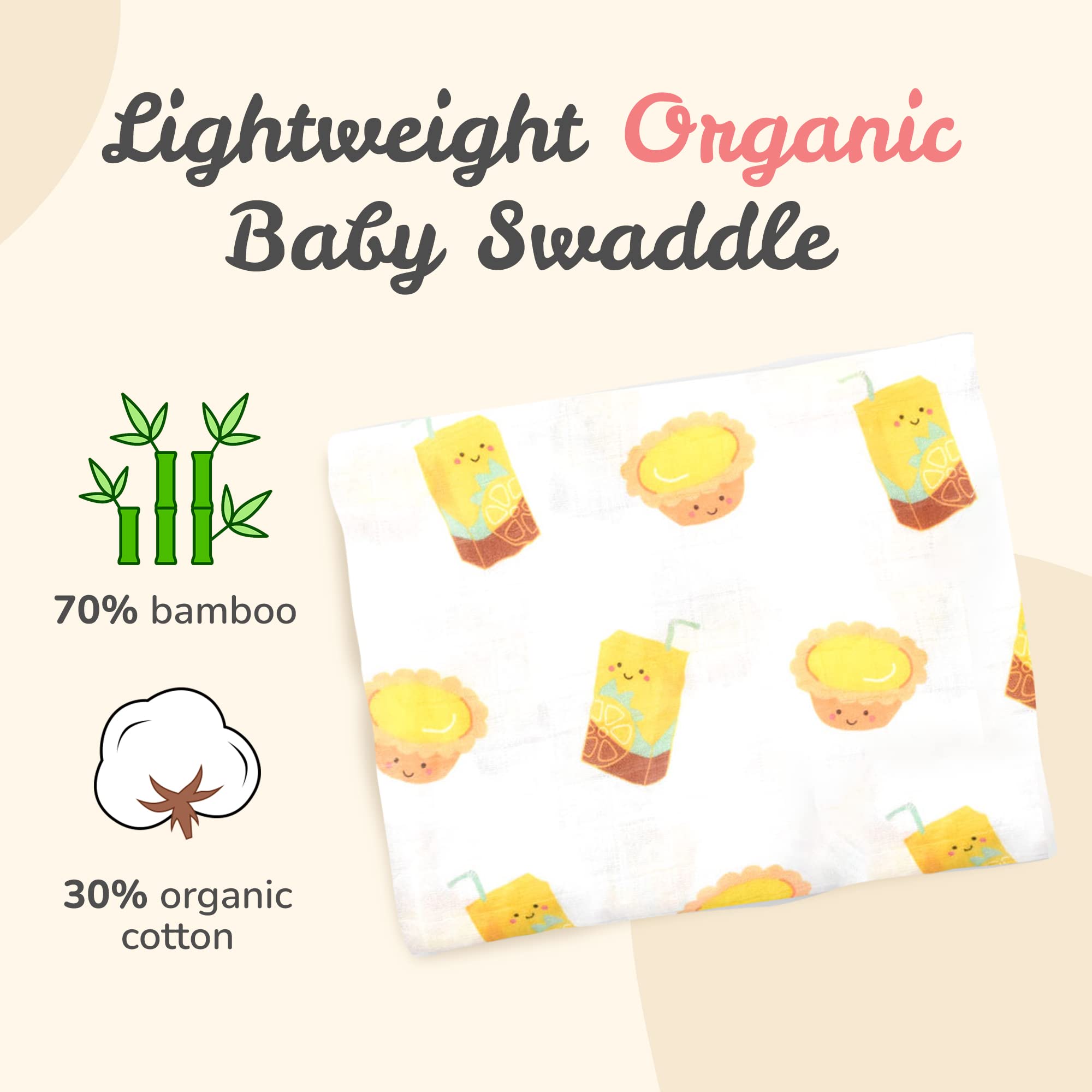 The Wee Bean - Baby Swaddle Blanket Muslin Cotton And Bamboo Baby Blanket Unisex Multipurpose Lightweight & Breathable 47 X 47 Inches Swaddle Blankets For Baby Boy And Girl - White Rabbit