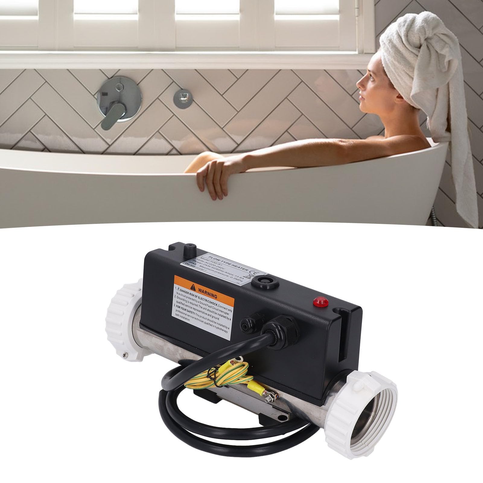 Calentador de Piscina con Cableado Calentador de Eléctrico con Prevención de Quema en Seco, Adecuado para Bañera de Spa, Material de Acero Inoxidable (1KW) (2KW)