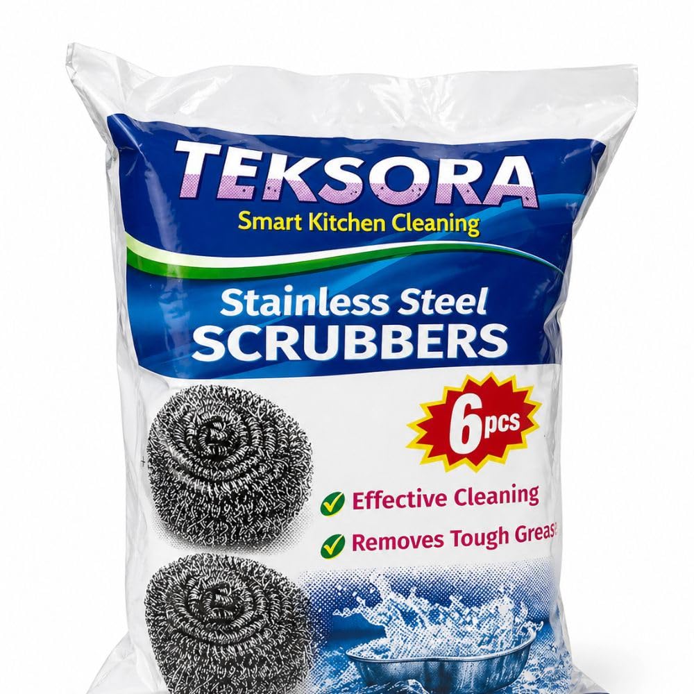Teksora Stainless Steel Scrubber for Utensils Cleaning│ Heavy Duty Kitchen Scrub for Vessels│Tough on Stains │Gentle on Hands │Long Lasting & Rust Proof (Pack of 6)-image-34