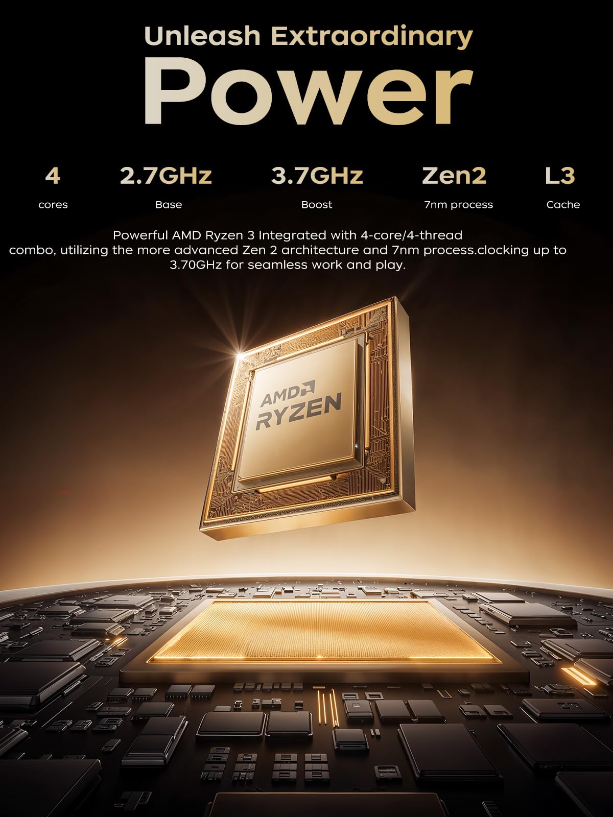 2026 16 Inch FHD Laptop Ryzen 4300U Quad-Core (Processor Up to 3.7GHz) - 16GB DDR4 RAM 512GB M.2 SSD, Support Dual-Band WiFi, HDMI, USB 3.2,BT 5.2, 1200 16:10 HD Display, 5000mAh Long-Batter - 4