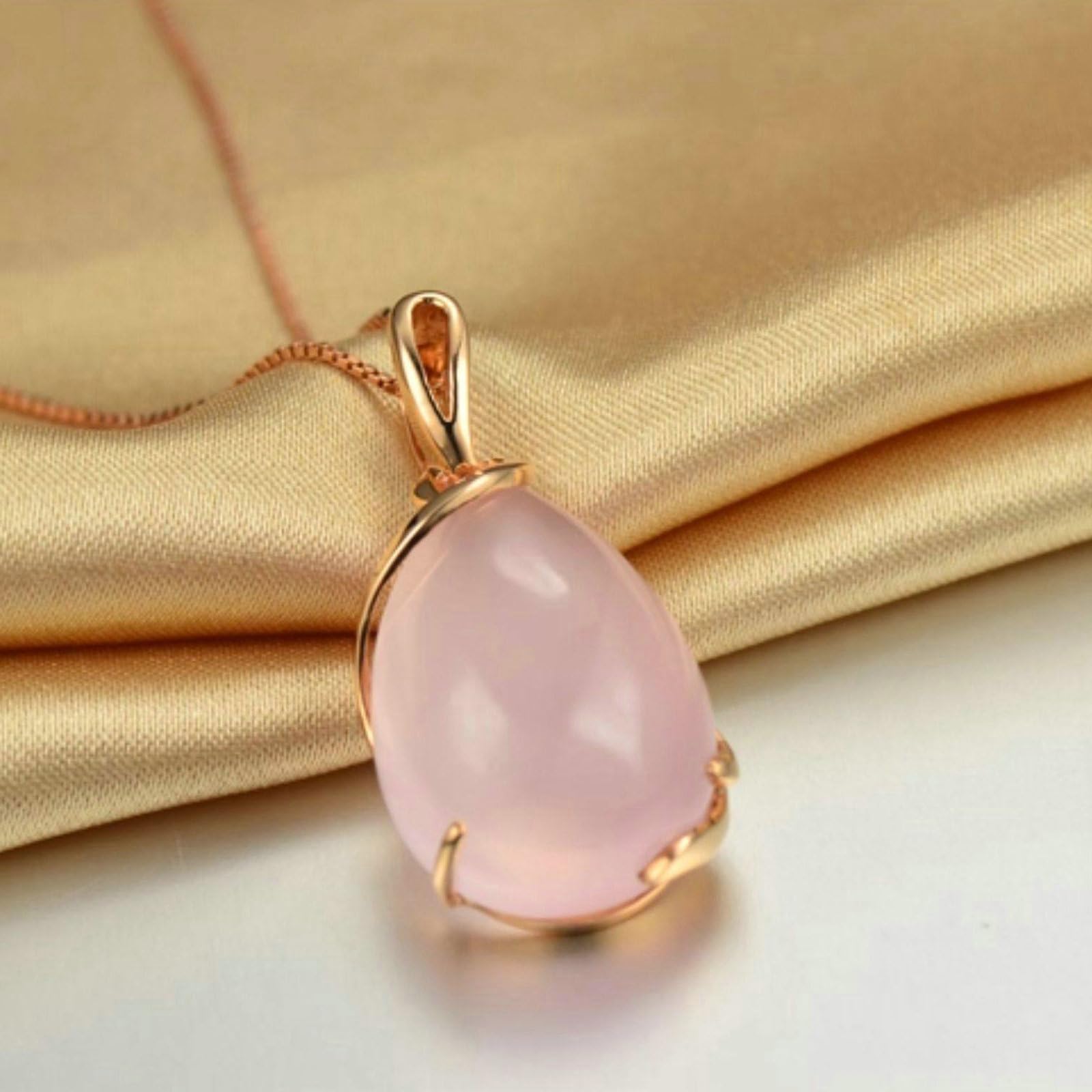 Collar para mujer de oro rosa 750 585 375 de oro auténtico, cadena colgante gota con cuarzo rosa de 14,5 ct, collar de boda de 45 cm para mujer