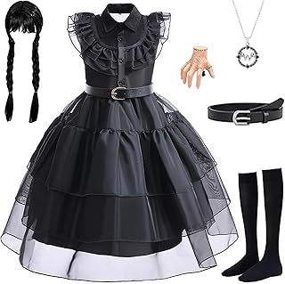 Halloween Black Costume Dress Set with Accessories Kit Cosplay Costume Dress Black Long Sleeve Party