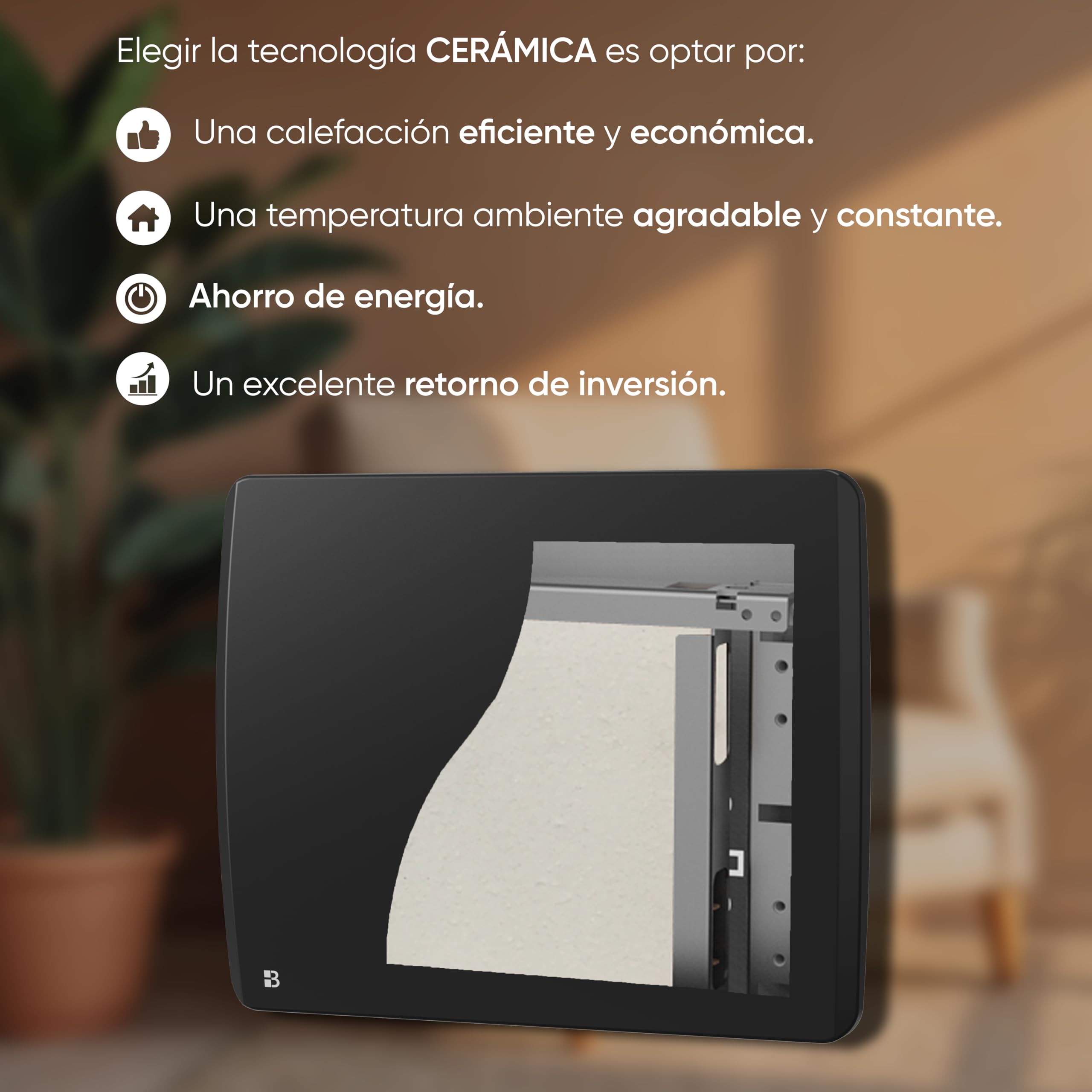 BESTHERM - Radiador eléctrico fijo de inercia seco cerámico 1000 W Bestherm ARIA horizontal negro