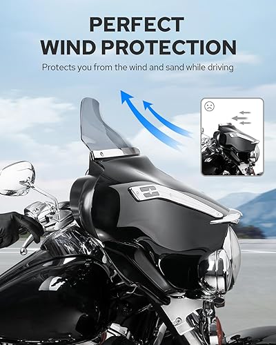 Miniatura 2 de Benlari Parabrisas ondulado ahumado de 8 pulgadas para Harley Davidson Touring Street Glide Electra Glide Tri Glide FLHT FLHX FLHTK FLHTC FLHTCU