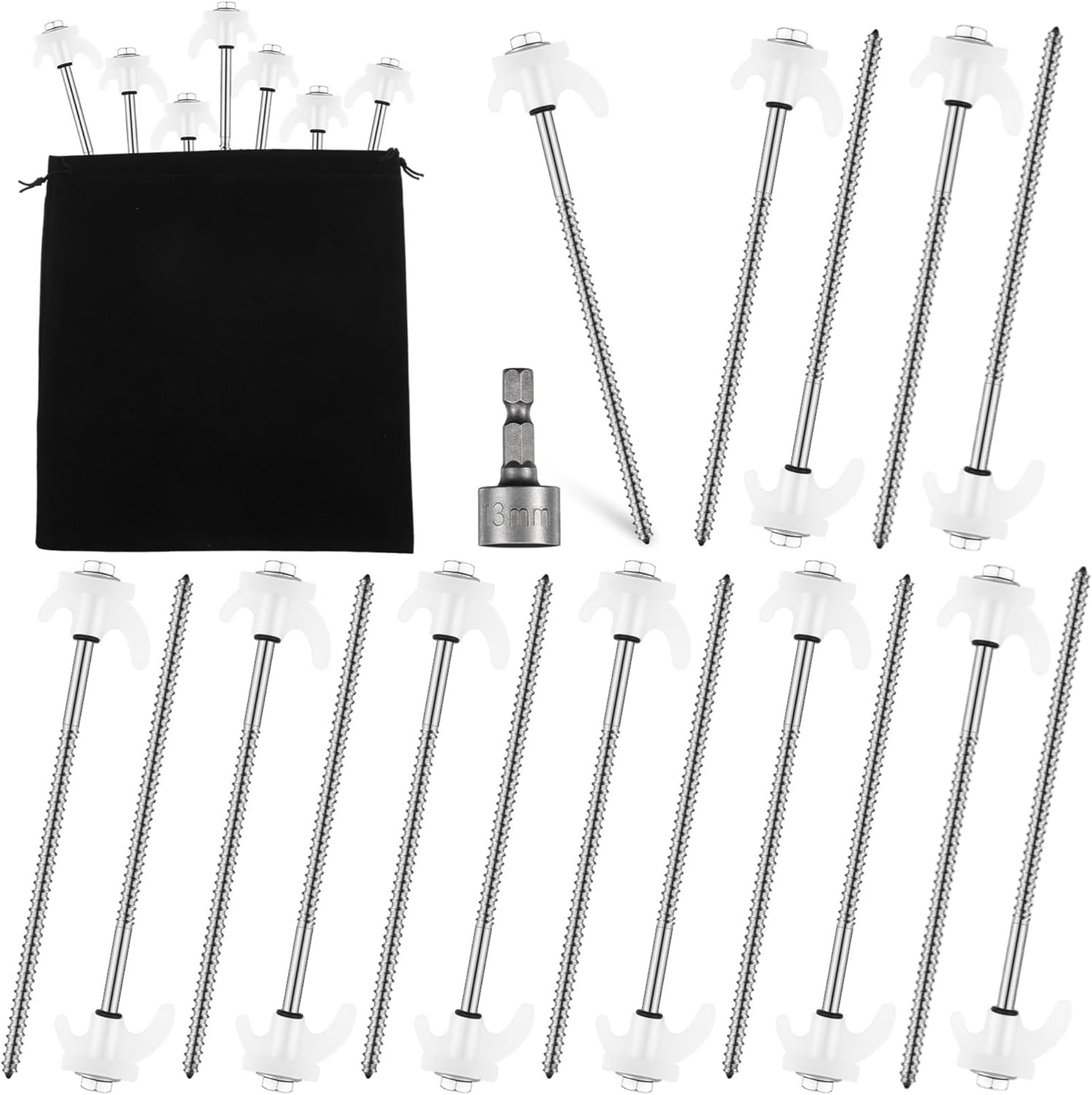 40 Pcs 8" Screw in Tent Stakes Heavy Duty Tent Stakes Drillable Ground Anchors Screw Metal Tent Pegs Threaded Tent Spikes with Head Driver for Swing Inflatable Decor (Illuminant White)
