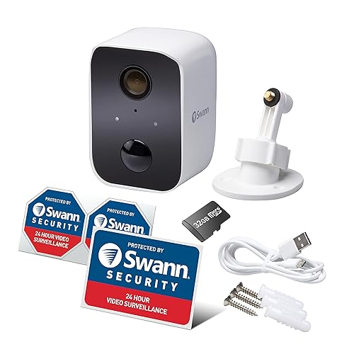 Swann CoreCam Cámara de seguridad inalámbrica, 1080P HD para interiorexterior, conversación y sirena de 2 vías, detección de movimiento de calor,