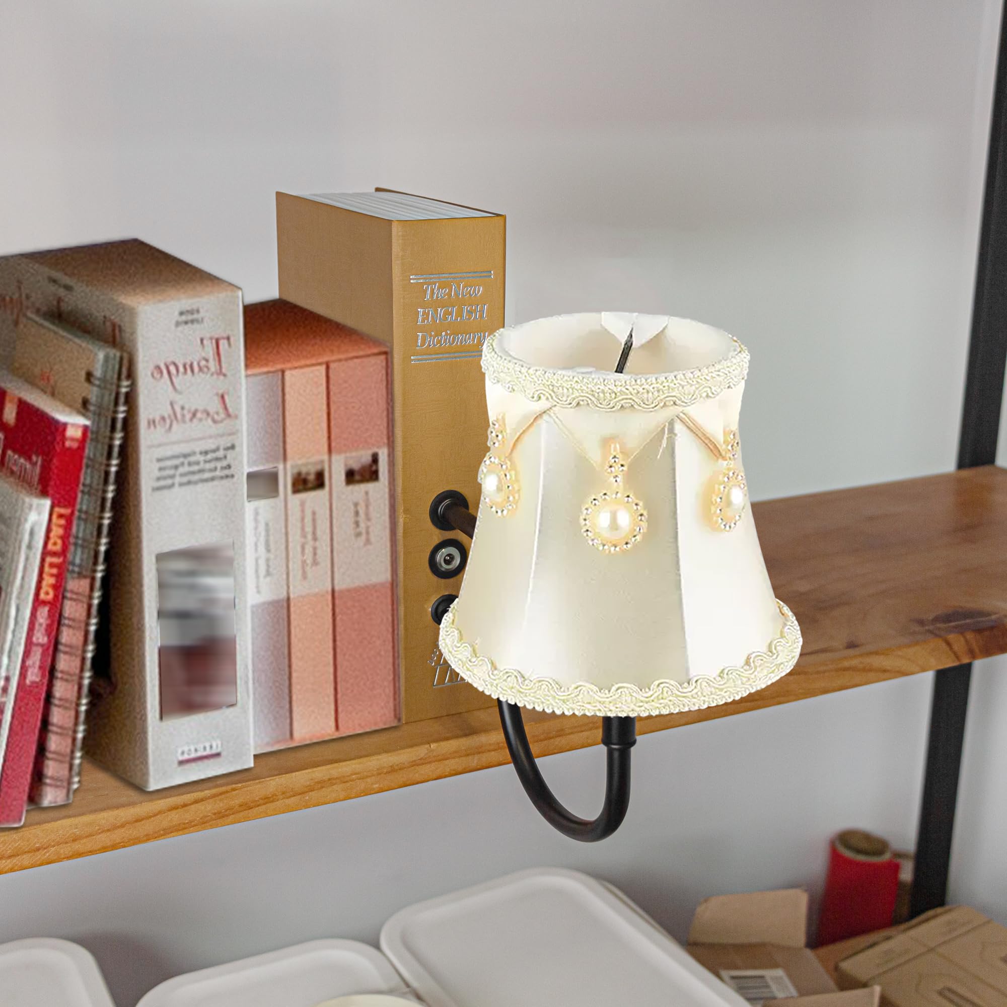 LED Buchlampe mit Fernbedienung, Vintage Dimmbar Nachttischlampe mit Stoffschirm 1xE27-Fassung, Wiederaufladbare Tischlampe Zeitschaltuhr für Nachttisch Beistelltisch -DZ0332/13