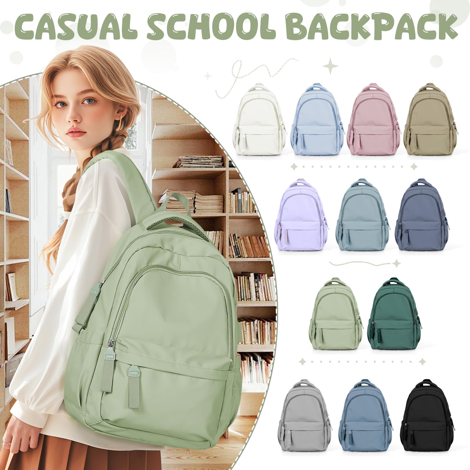 HYC00 Zaino Scuola Superiore Media ragazza Zaini Scolastici zainetto Casual Daypack Backpack Unisex Zaino Università Donna Per PC Portatile 14 Pollici Laptop Bag per Viaggio Lavoro Scuola Affari
