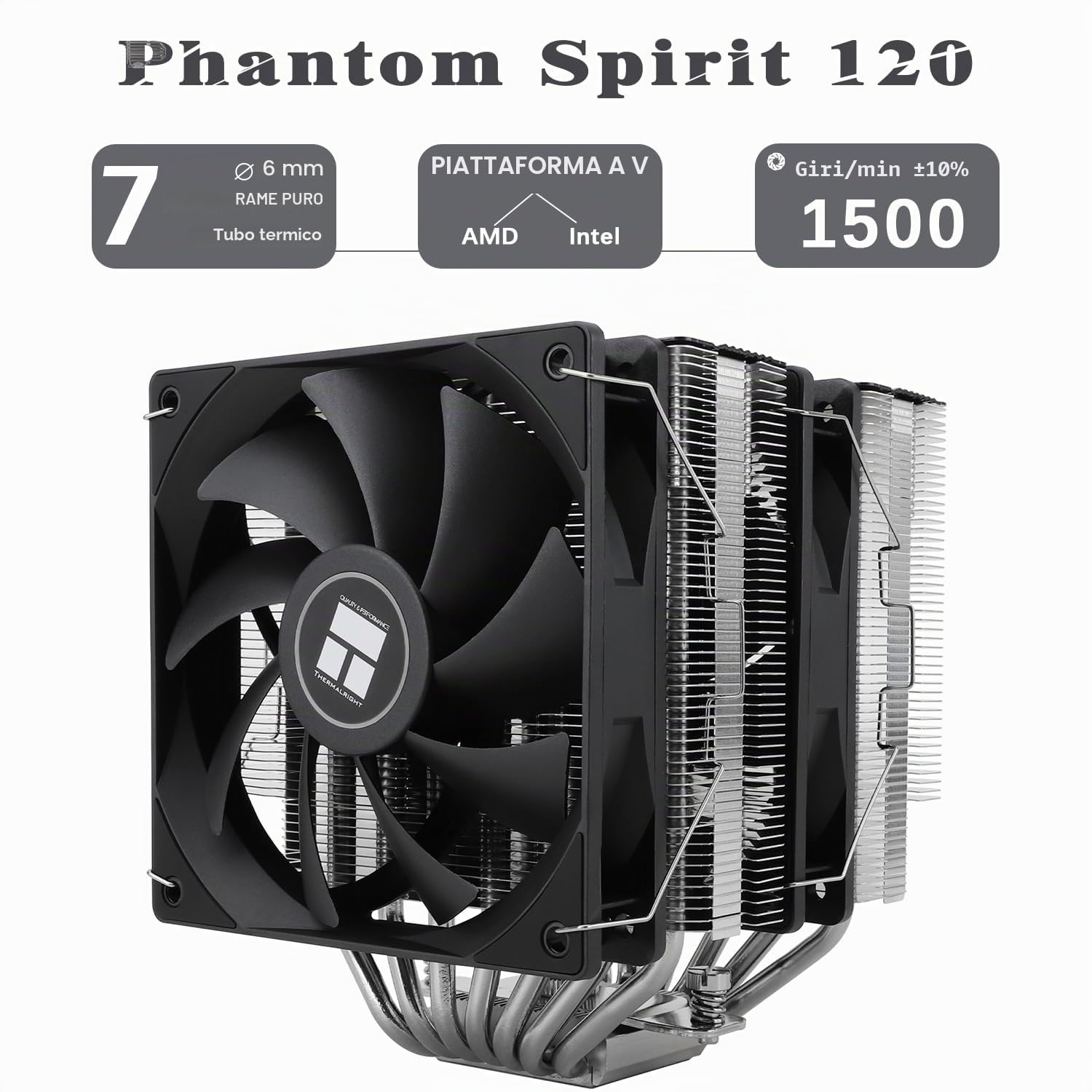 TR-Thermalright Phantom Spirit 120 - Raffreddatore per CPU a doppia torre con 7 heatpipes, doppia ventola PWM da 120 mm, per AM5/AM4, Intel lga1851/1700/1150/1151/1155/1156/1200/2011