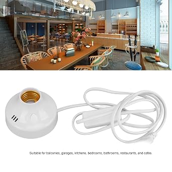Remote Control Light Socket, 110-240V Cordless Bulb Socket Removable Dust Cover E27 E26 Copper Inner Ring with 1.8m Cable for Balcony (US Plug)