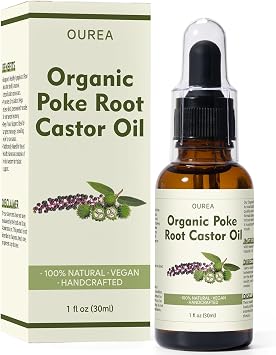 Poke Root Castor Oil Organic - 1 Fl Oz 30ml - Lymphatic Support Massage Liquid, Natural Deep Tissue Relief Drops for Boils, Fibroids, Cysts, Swollen Lymph Nodes, Breast & Joint Health