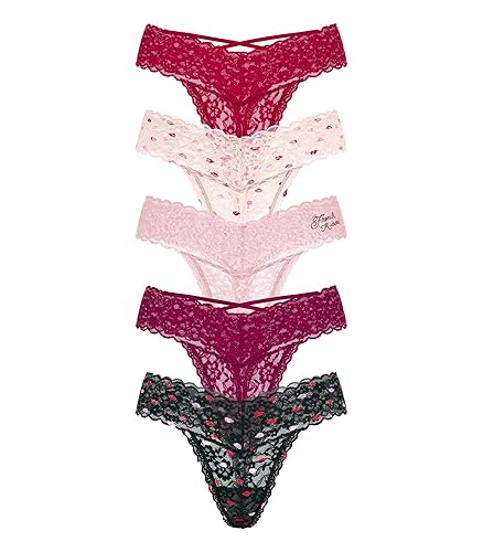 Victoria's Secret Women's Lace Thong Underwear, Panties for Women, Multi Pack - Small - Solids & Kiss Mix