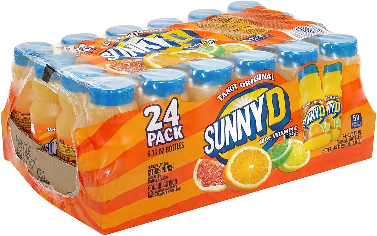 SunnyD Tangy Original Orange Flavored Citrus Punch, 6.75 Fluid Ounce, 24 Count,Bottle