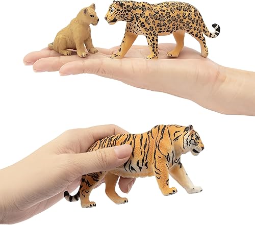 Miniatura 4 de Toymany Juego de 8 figuras de plástico de animales de la selva de 2 a 5 pulgadas, incluye animales de bebé, león realista, tigre, guepardo, figuras