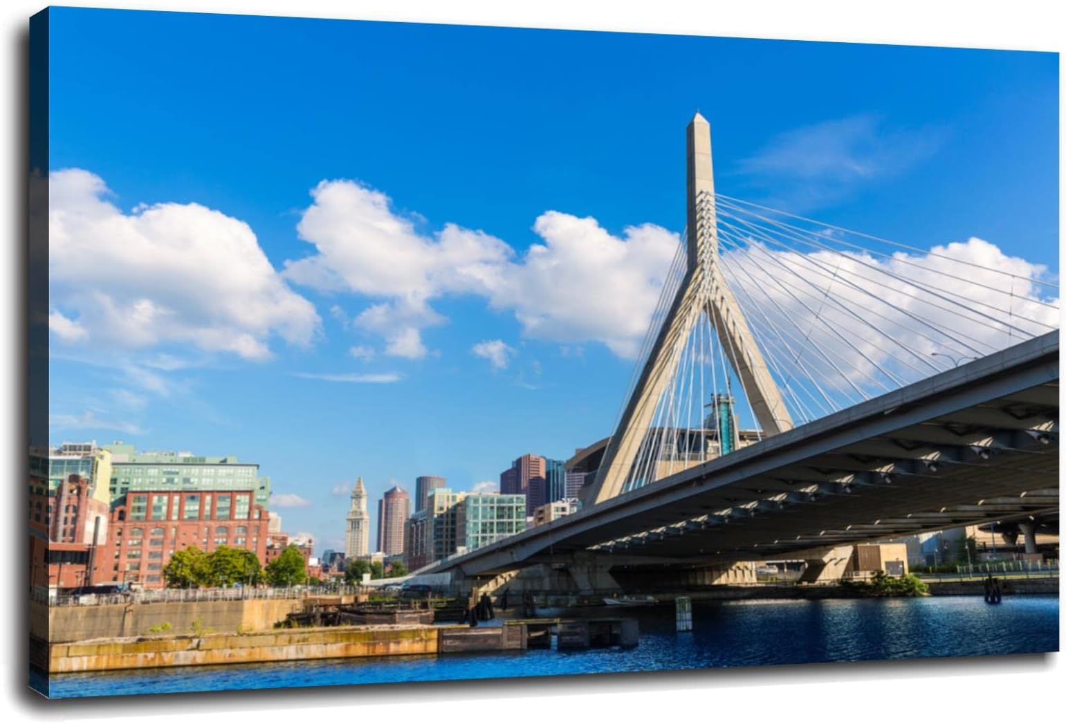 SSDDKL Boston Zakim Bridge In Bunker Hill Massachusetts USA Poster Canvas Prints Wall Art For Home Office Decorations With Framed 18"x12"