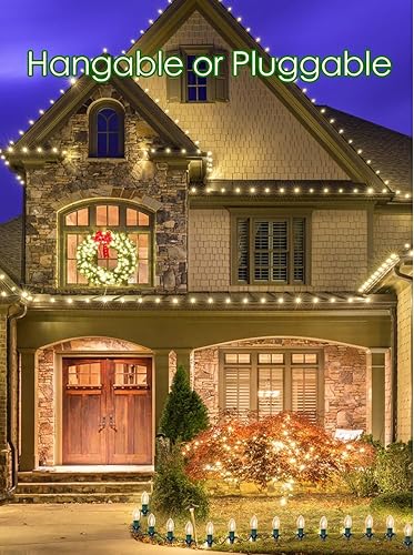 Miniatura 5 de SUNSGNE Luces de camino de Navidad para exteriores, luces de Navidad vintage de 38 pies con 25 bombillas C9 transparentes y 25 estacas de plástico