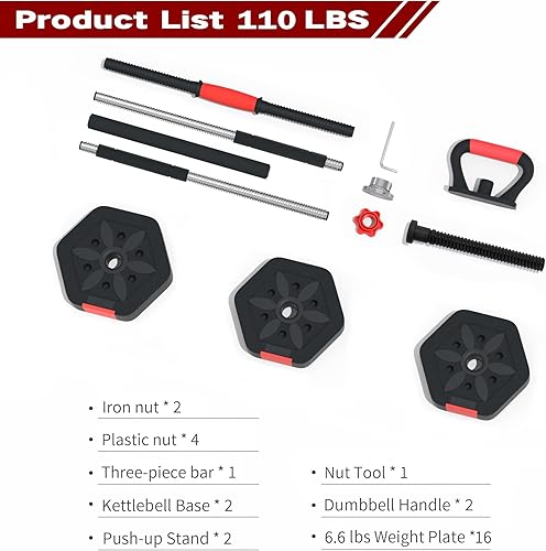 Miniatura 2 de VIVITORY Juego de mancuernas ajustables, pesas libres con conector, juego de mancuernas ajustables que no ruedan, mancuernas para gimnasio en casa,