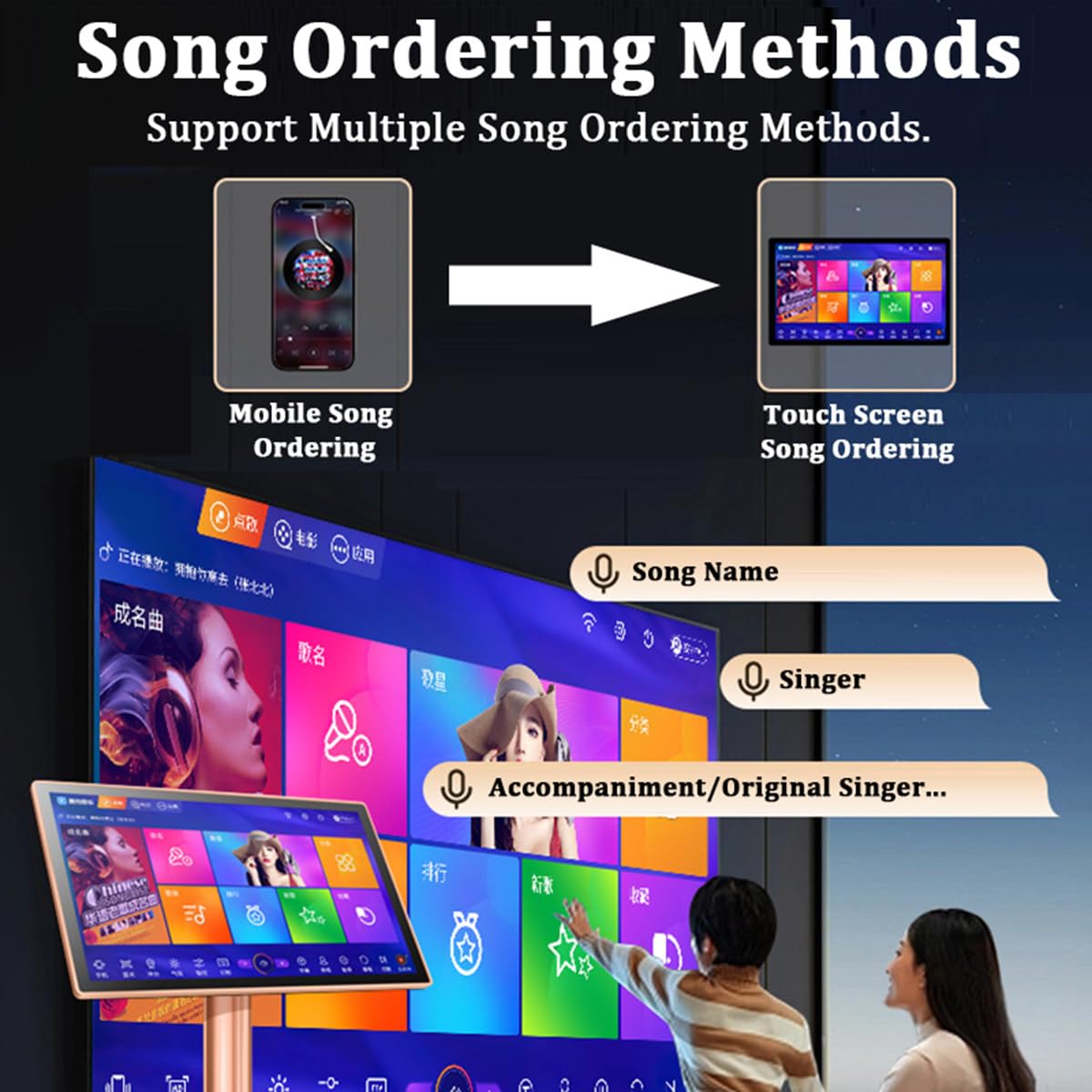 Macchina per Karaoke Sistema Karaoke Touch Screen da 19,5/22 Pollici, Lettore Karaoke con Interruttore a 27 Lingue per Feste in Casa, modalità Musica Regolabile (19,5 Pollici 2 TB)
