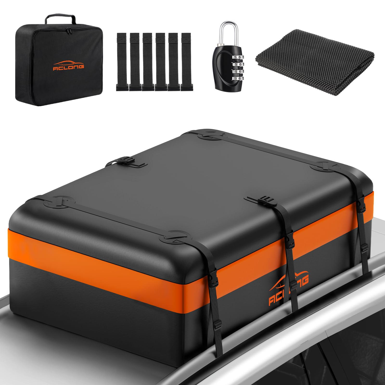 Borsa da tetto per auto da 21 piedi cubi, impermeabile, 840D, resistente, per tutte le auto, con o senza rack, con tappetino antiscivolo, borsa portaoggetti con