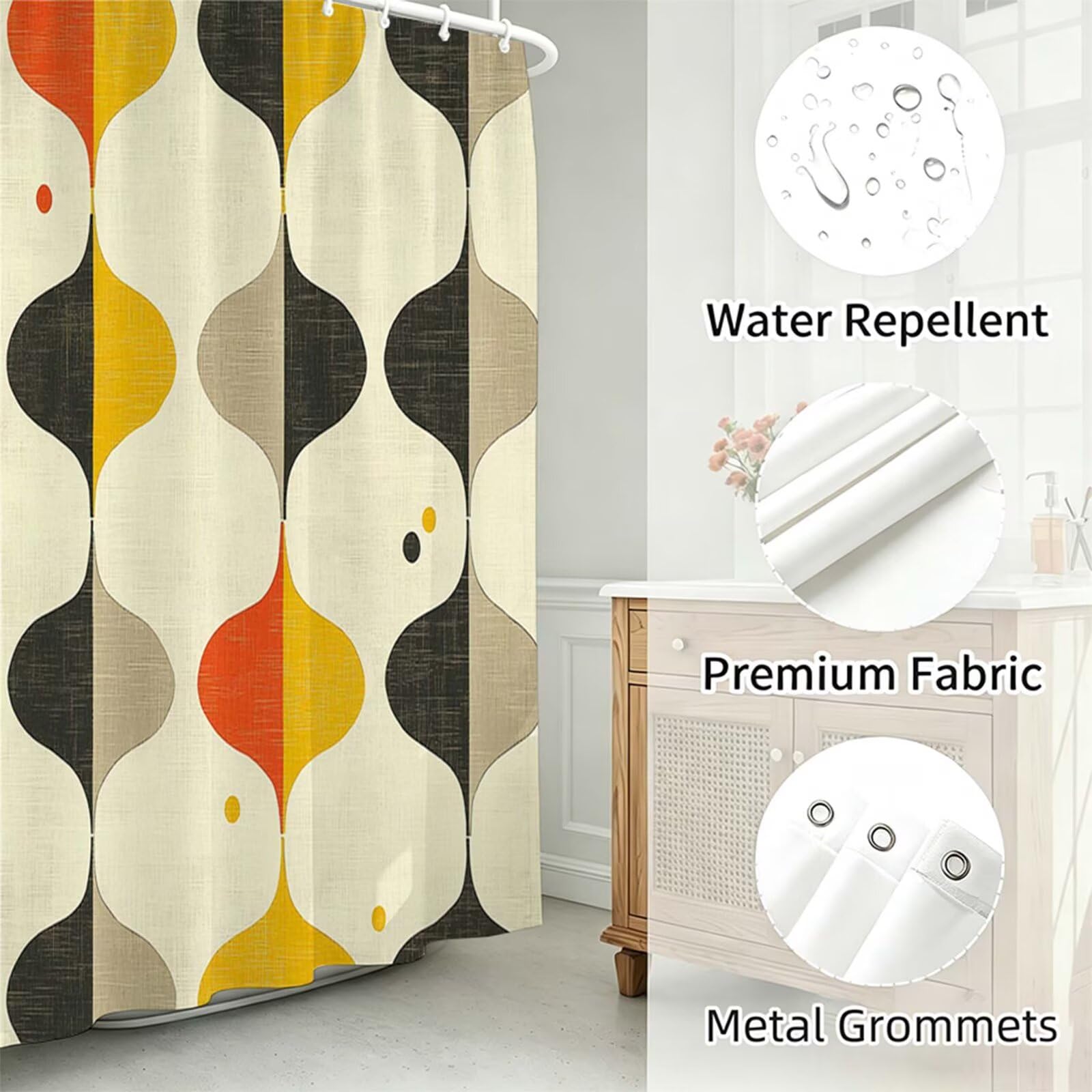 Tenda Doccia 200x250cm Crema Tenda per Doccia con 12 Anelli, Bordo Ponderato, Polyester Tessuto Lavabile, Asciugatura Rapida, Facile da Pulire, per Bagno Dormitorio Hotel nordico J-341