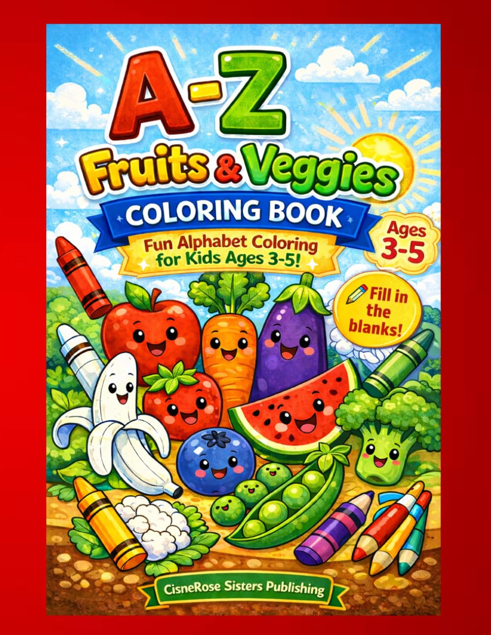 A-Z Fruits & Veggies COLORING BOOK: Fun Alphabet Coloring for Kids Ages 3-5!