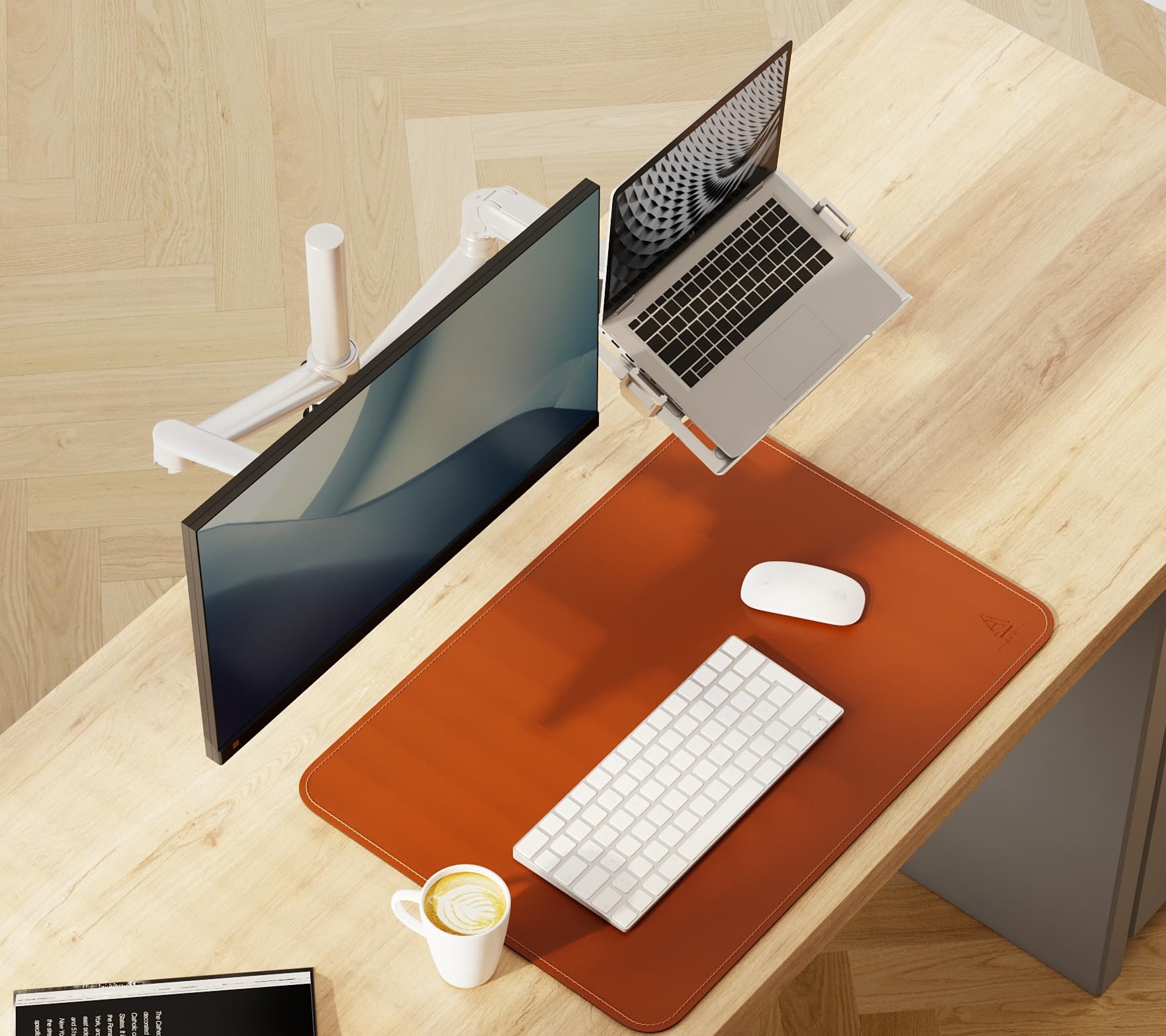 Supporto per laptop e monitor 2 in 1 con molla a gas, supporto regolabile a doppio braccio per laptop da 12-17" e monitor da 17-32", design ergonomico, regolabile in altezza e inclinabile,