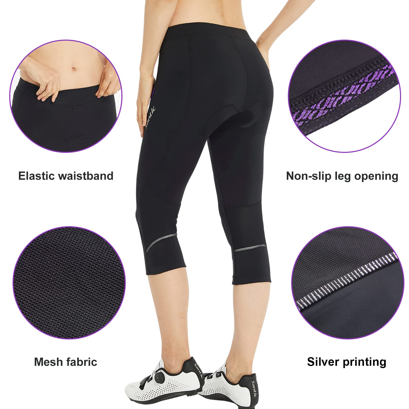 Santic Pantaloni Ciclismo Donna 3/4 Imbottiti con Inserti Morbidi Confortevoli Traspiranti e Antiscivolo per Bicicletta Mountain Bike