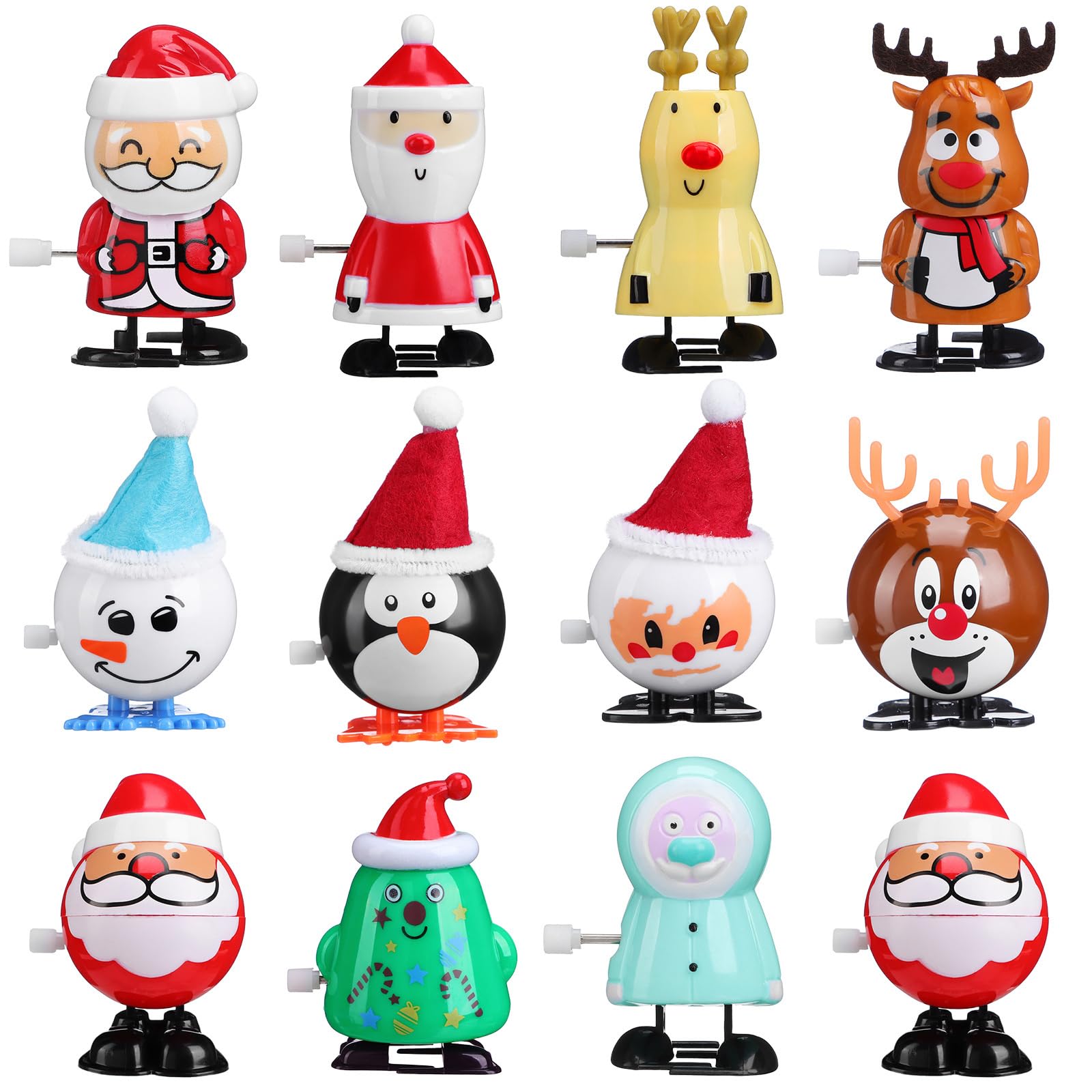 12 Pieces Christmas Wind Up Toy Santa Claus Figure Snowman Decorative Figure Reindeer Penguin Wind Up Figure Decorative Figures for Children Baby Wind Up Movement Toy