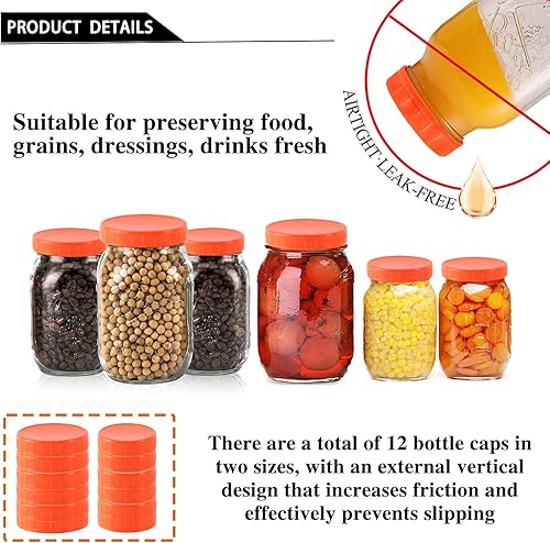 Miniatura 3 de Paquete de 12 tapas de plástico para tarros de conserva, 6 bocas regulares y 6 tapas de almacenamiento de botellas de boca ancha, tapa de sellado