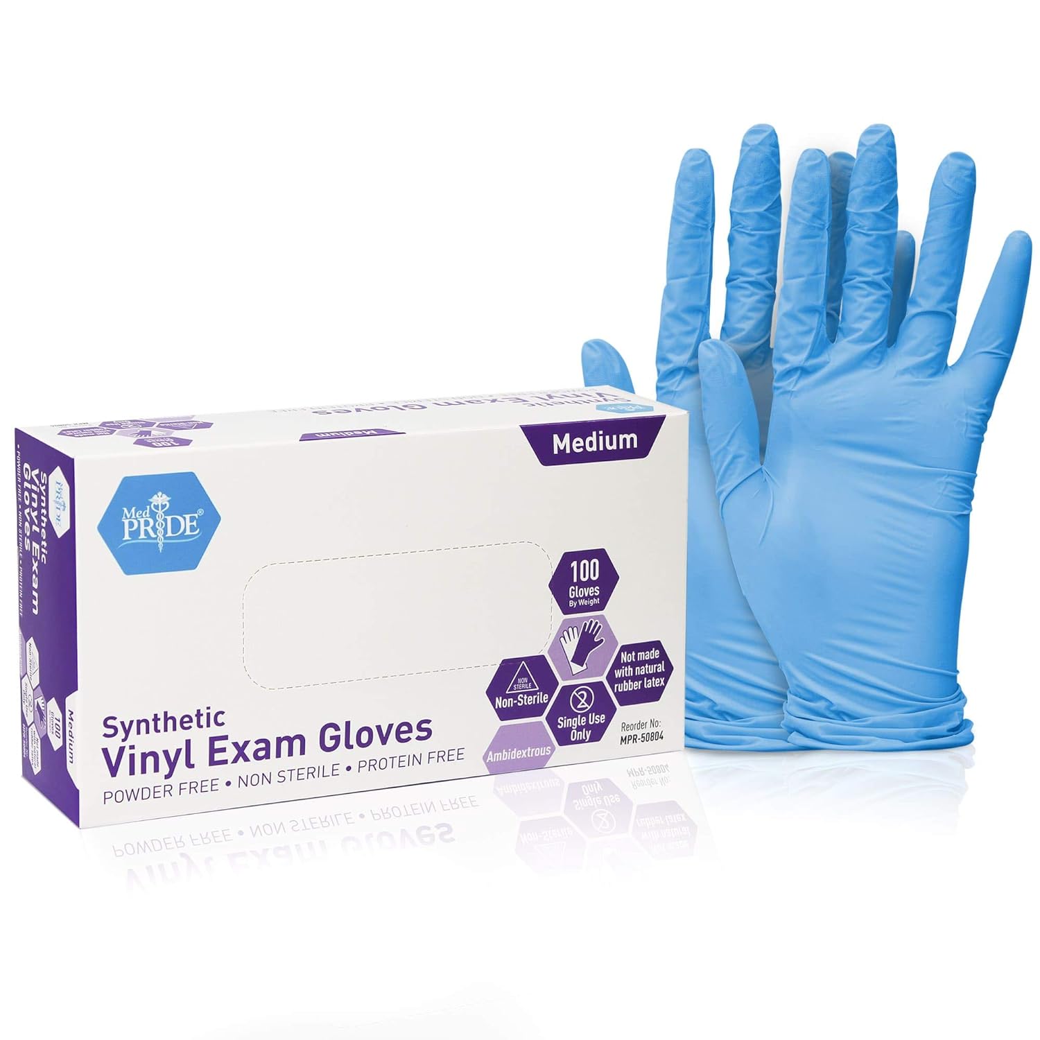 Med PRIDE Synthetic Nitrile-Vinyl Blend Exam Gloves, Medium 100 - Powder Free, Latex Free & Rubber Free - Single Use Non-Sterile Protective Gloves for Medical Use, Cooking, Cleaning & More : Health & Household